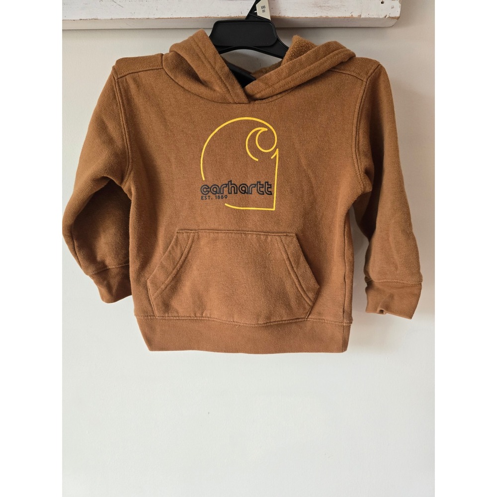 Carhartt Kids Brown Logo Graphic Pullover Hoodie TS6586-B Size 2T